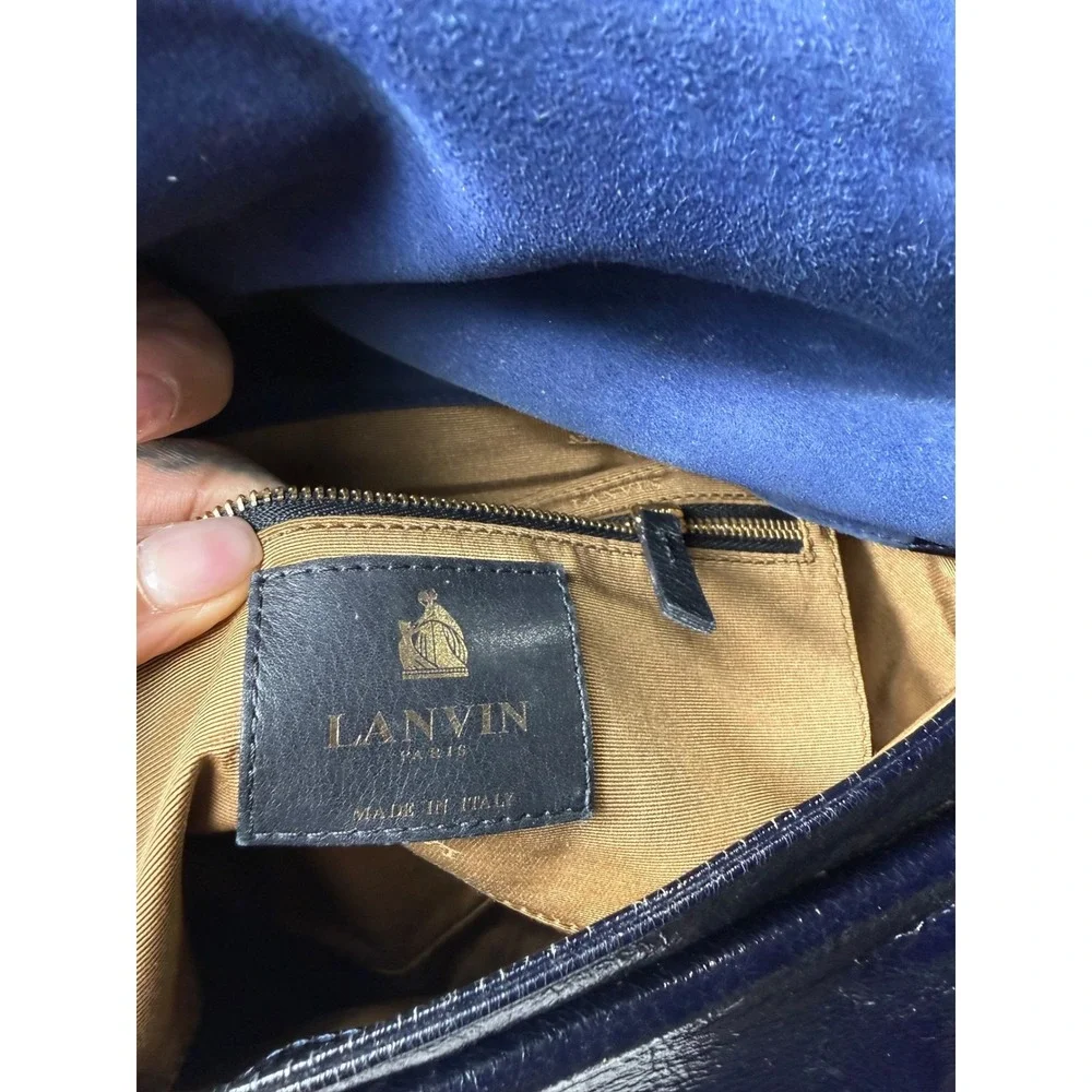 Lanvin Vintage Leather Satchel Bag Chain Detail‎ Navy Blue Medium